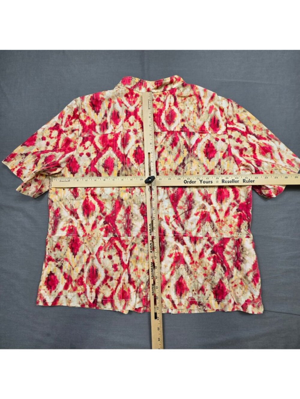 Chicos XL 3 Button-Up Jacket Top Pink Beige Abstract Ikat Linen Cotton Blend - Picture 4 of 4